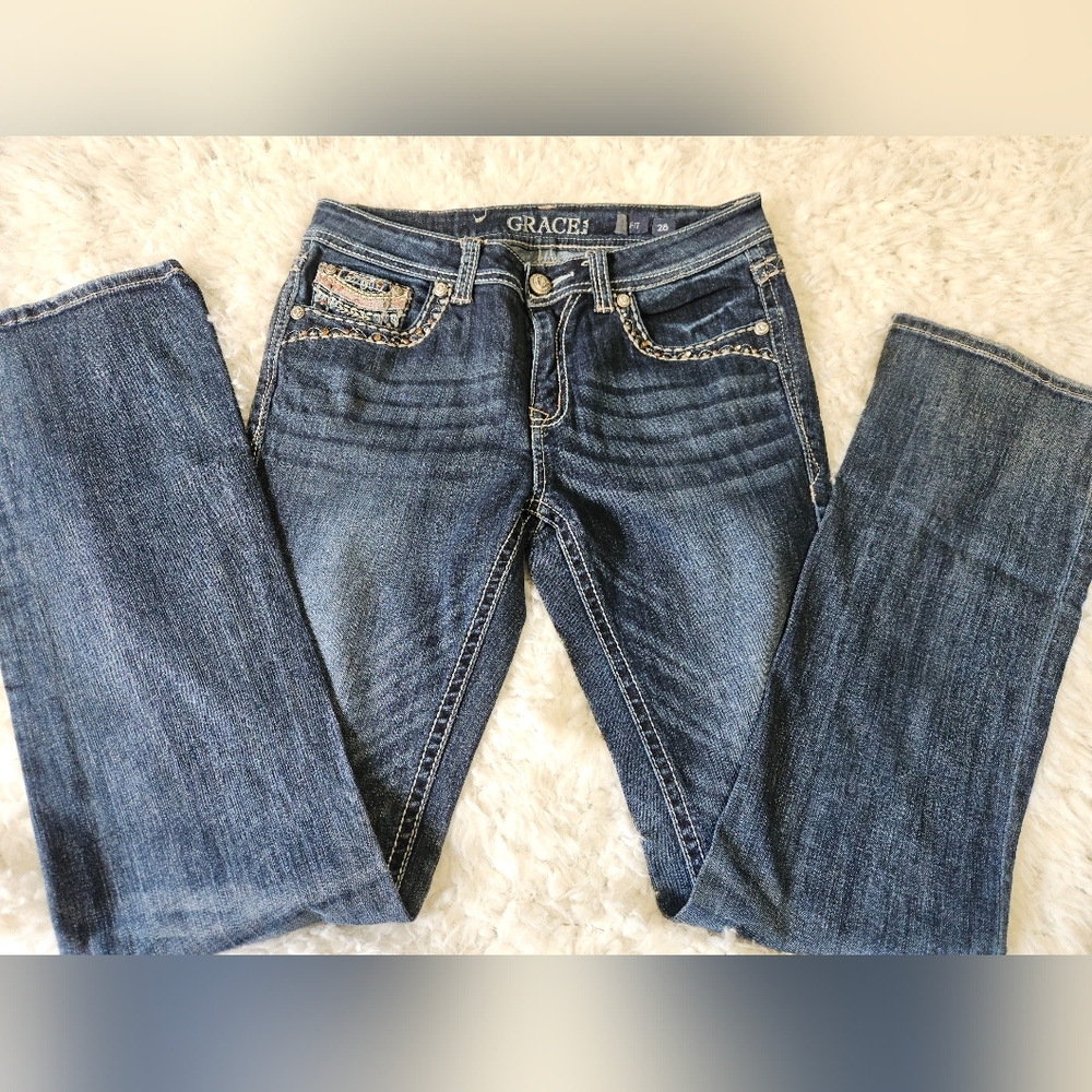 Grace Women's Boot Cut Jeans in Denim Blue